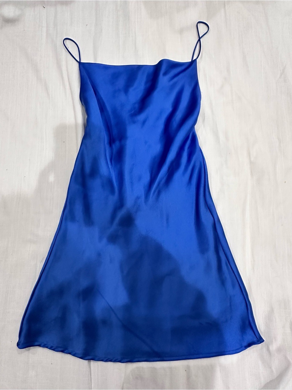 Zara Satin Slip Mini Dress in Bright Blue